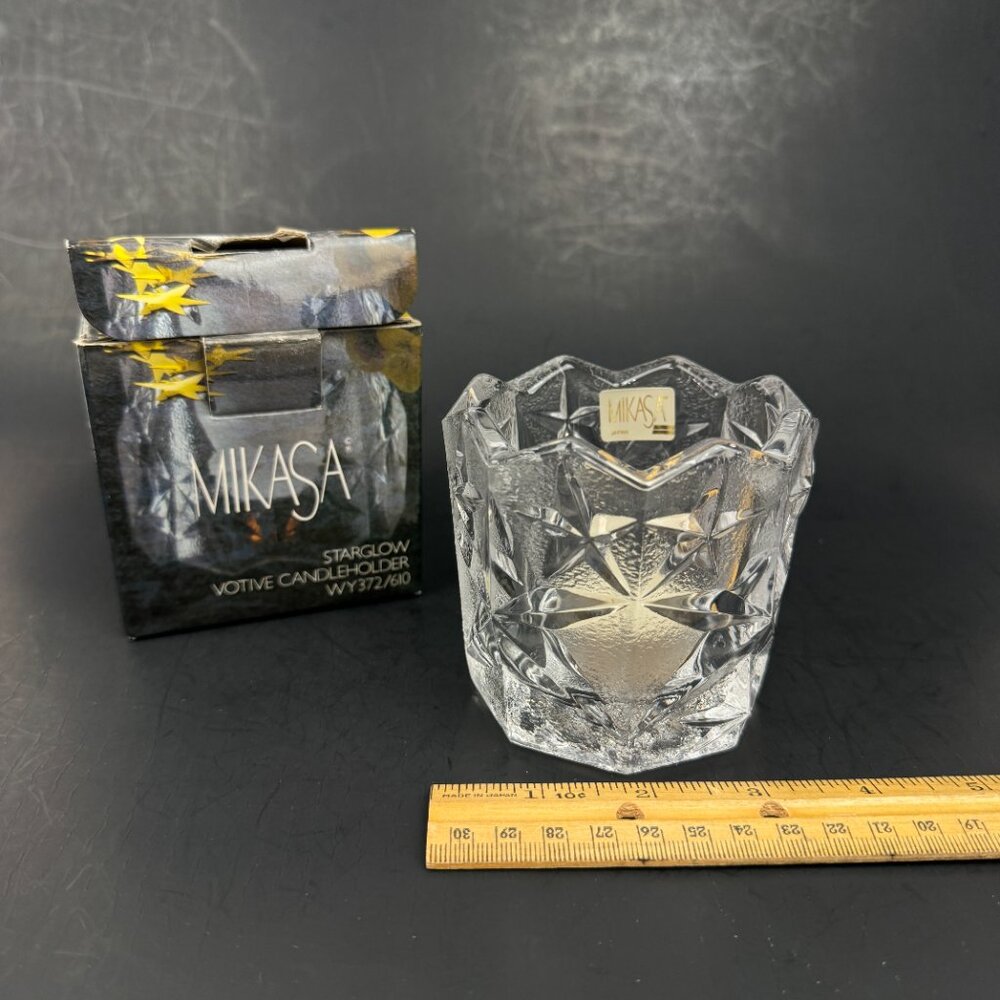 Vtg Mikasa Starglow Votive Candleholder‎ Clear Frosted Glass Textured WY372/610